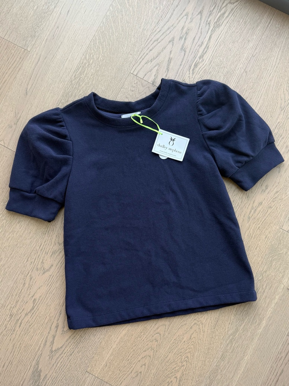 921 Dudley Stephens Walkers Point Puff Sleeved Navy Blue Top Terry Fleece XS NWT